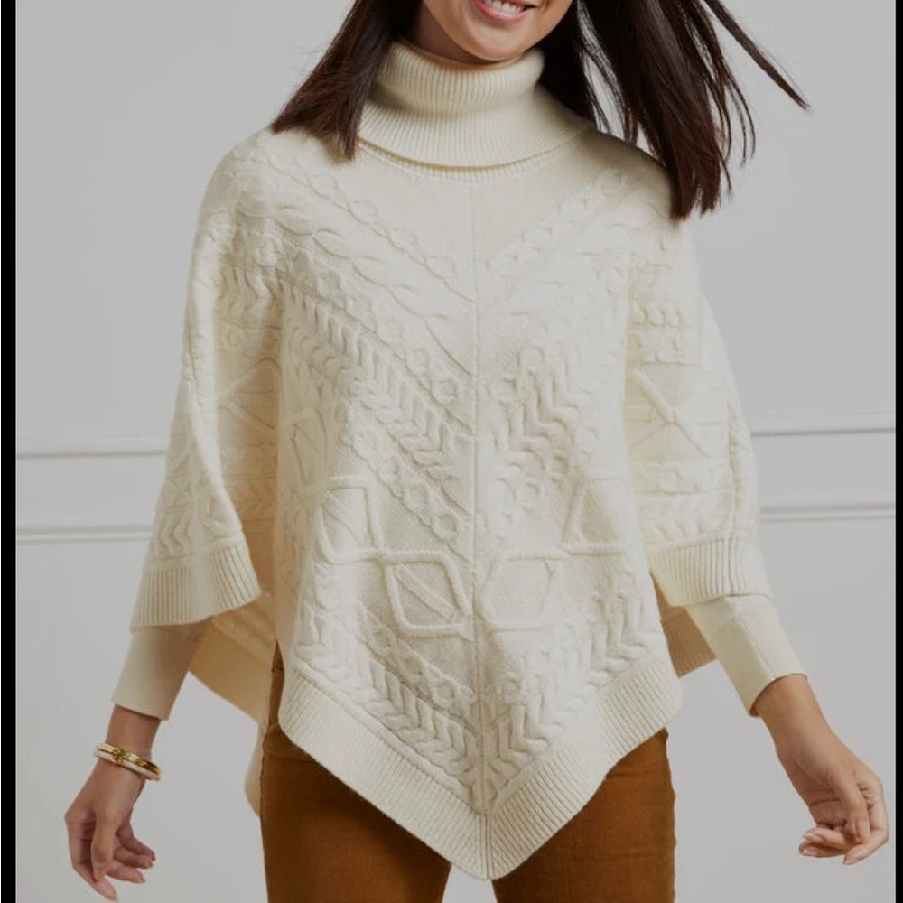 NWT Talbots Large Cream Cowl Neck Sweater Cape/Poncho